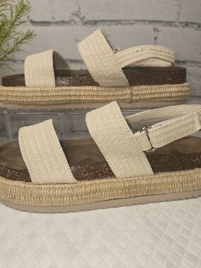 PIERRE DUMAS SLINGBACK PLATFORM SANDAL WOVEN CANVAS UPPER ESPADRILLE SOLE 7